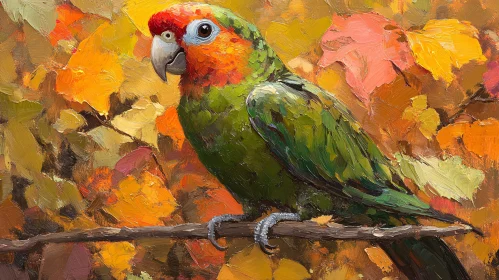 Colorful Parrot with Fall Leaves