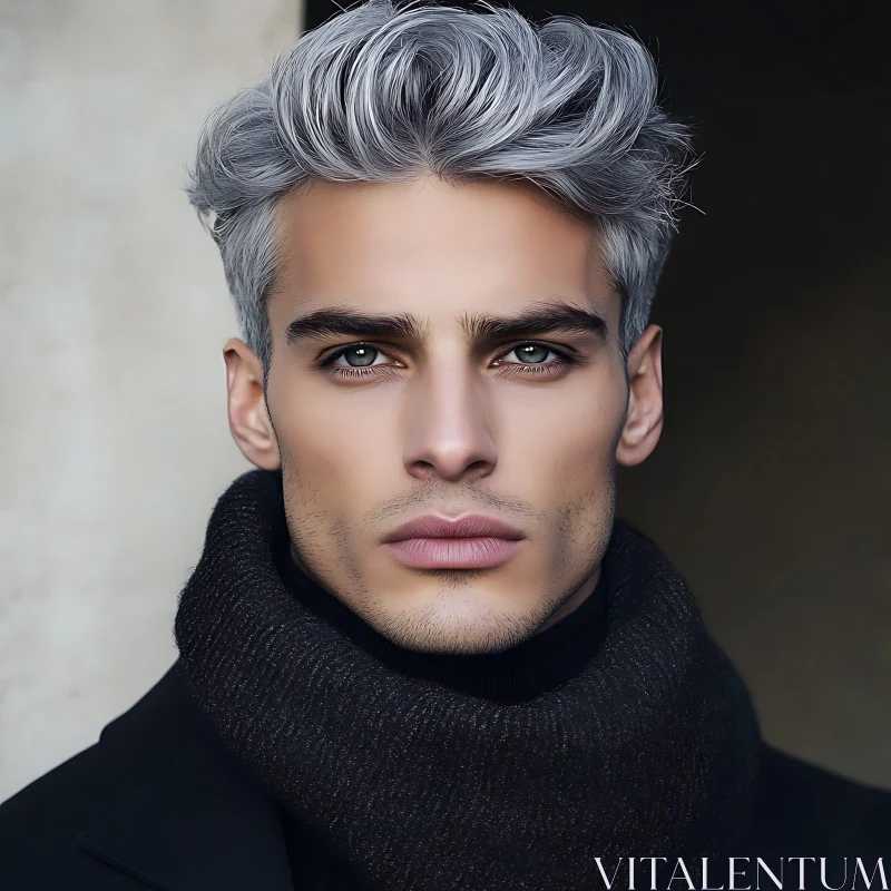 Sophisticated Male Portrait with Grey Hair AI Image