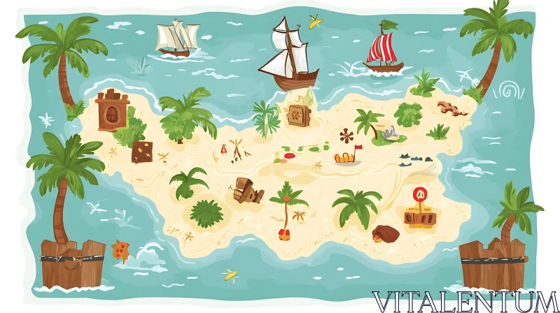 Pirate Treasure Map Illustration AI Image