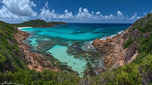 Turquoise Waters and Rocky Shores of an Idyllic Island