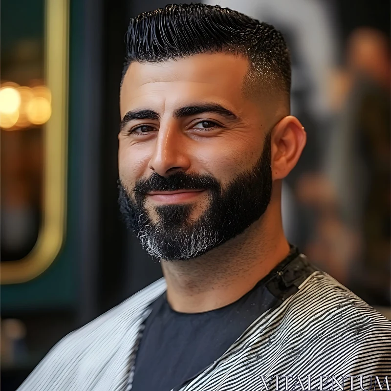 Man with Styled Hair and Beard Post Haircut AI Image