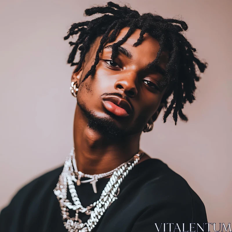 Expressive Man With Dreadlocks and Chains AI Image