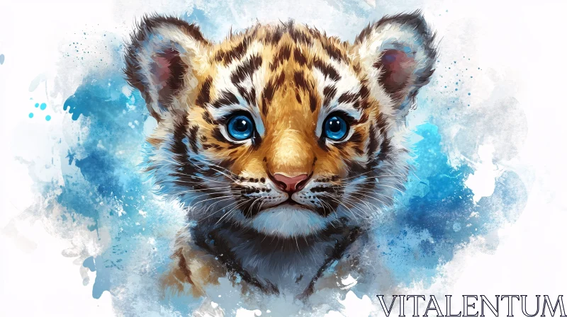 AI ART Adorable Tiger Cub Painted in Watercolor