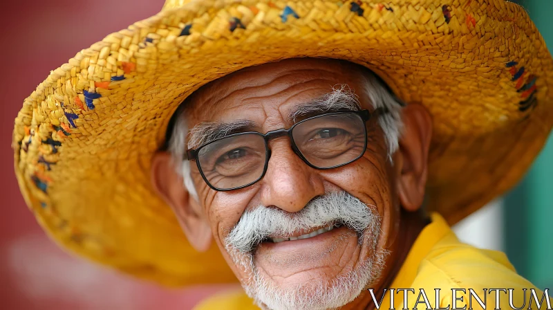 Elderly Man with Bright Yellow Hat Smiling AI Image