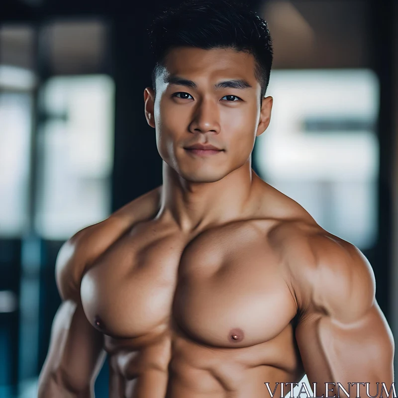 Strong Physique Man in Gym AI Image