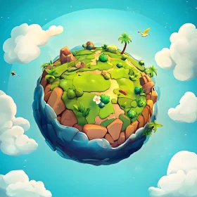 Fantasy World Floating Island in Bright Sky