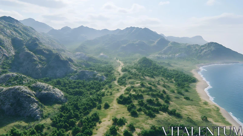 Mountain Range and Coastal Landscape AI Image