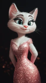 Elegant Animated Feline in Sequin Dress