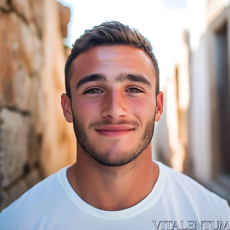 Warm Smile Portrait of a Young Man AI Image