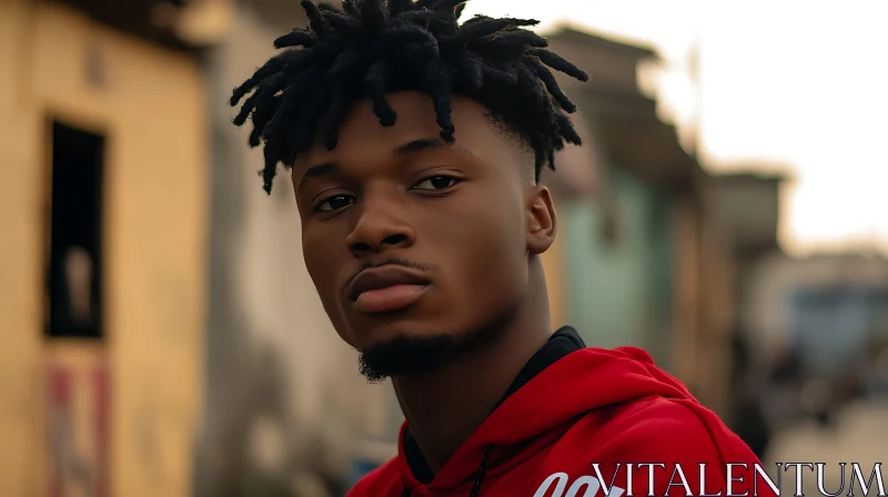 Contemplative Urban Portrait of Young Man AI Image