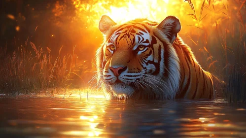 Sunlit Tiger in Water