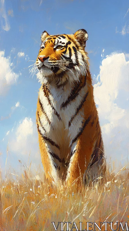 Wild Tiger in Field AI Image