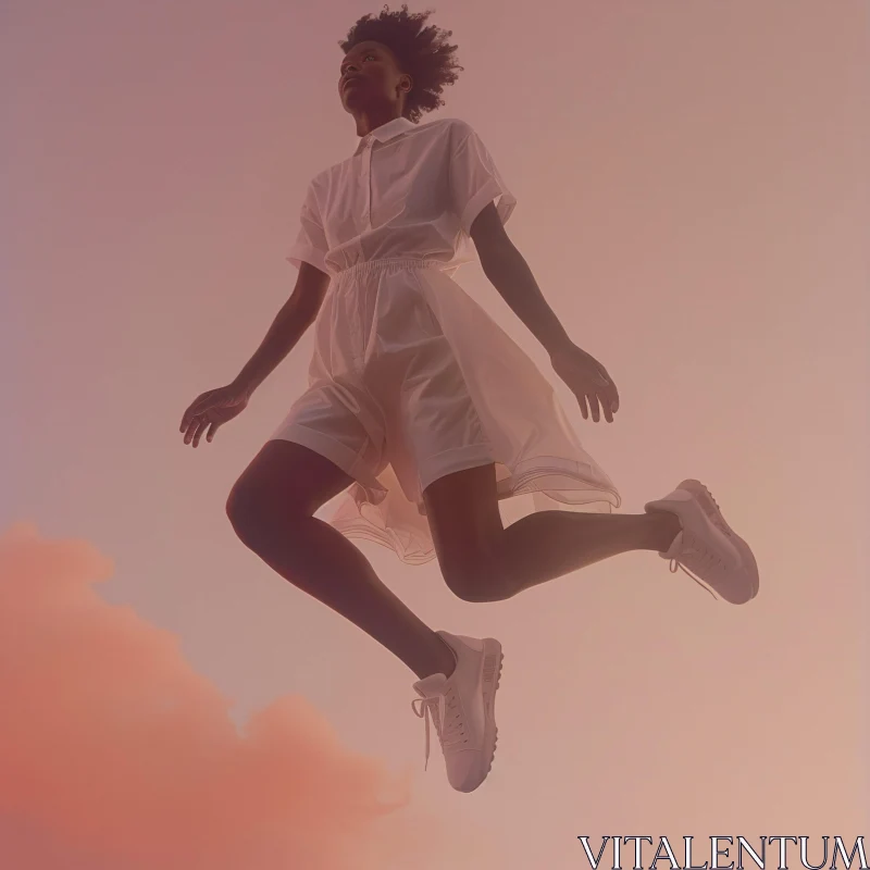 Floating Elegance Against Pink Sky AI Image