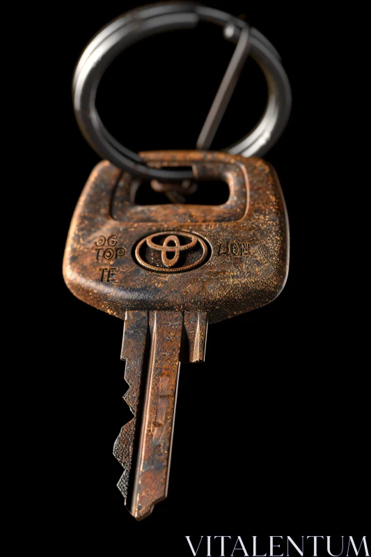 AI ART Aged Metal Car Key on Black Background