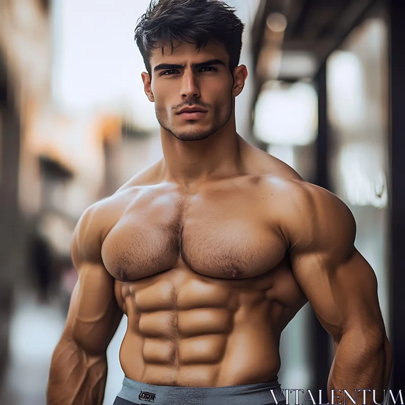 Sculpted Male Fitness Model in City AI Image