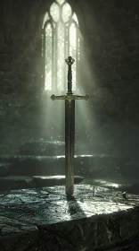 Legendary Sword Illuminated by Gothic Window