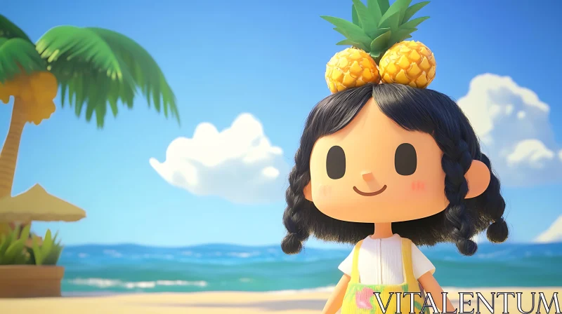 Adorable Cartoon Character by the Seaside AI Image