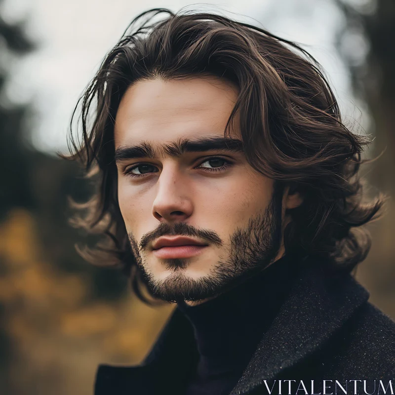 Close-Up Outdoor Male Portrait in Autumn AI Image