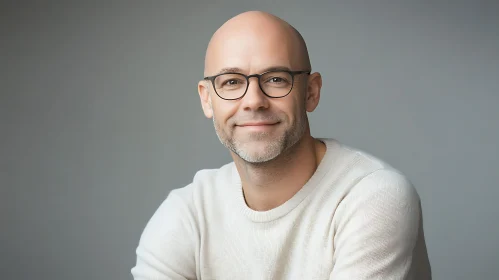 Friendly Bald Man Wearing Glasses and Sweater