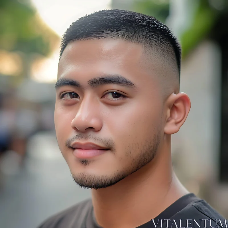 Young Man's Calm and Composed Portrait AI Image