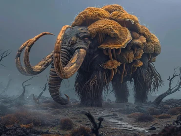 Fantasy Creature in Misty Landscape