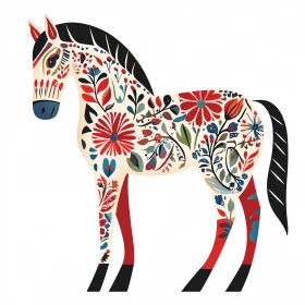 Colorful Horse with Floral Design