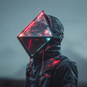 Cyberpunk Character with Neon Triangle Helmet