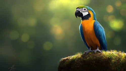 Majestic Parrot on Mossy Perch