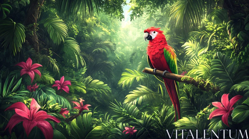 Exquisite Macaw in Green Jungle AI Image