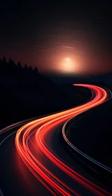 Winding Road at Night with Light Trails