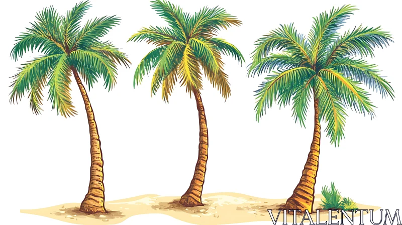 Palm Trees Beach Illustration AI Image