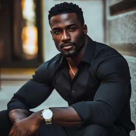 Fashionable Outdoor Portrait of a Man in Black Shirt