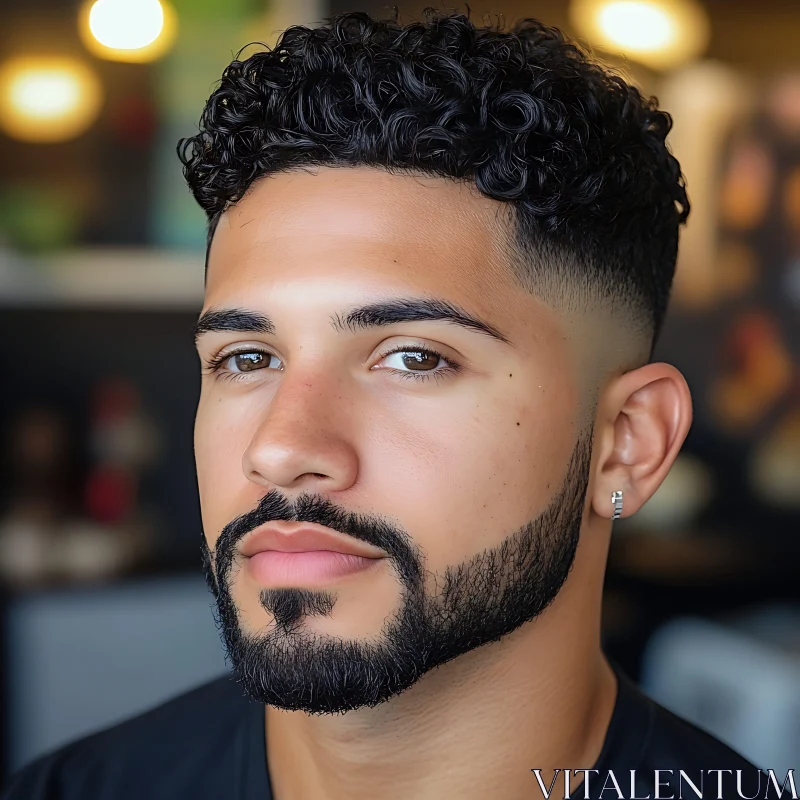 Portrait of a Bearded Man with Curly Hair AI Image