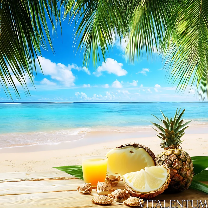 Pineapples and Beach Scene AI Image