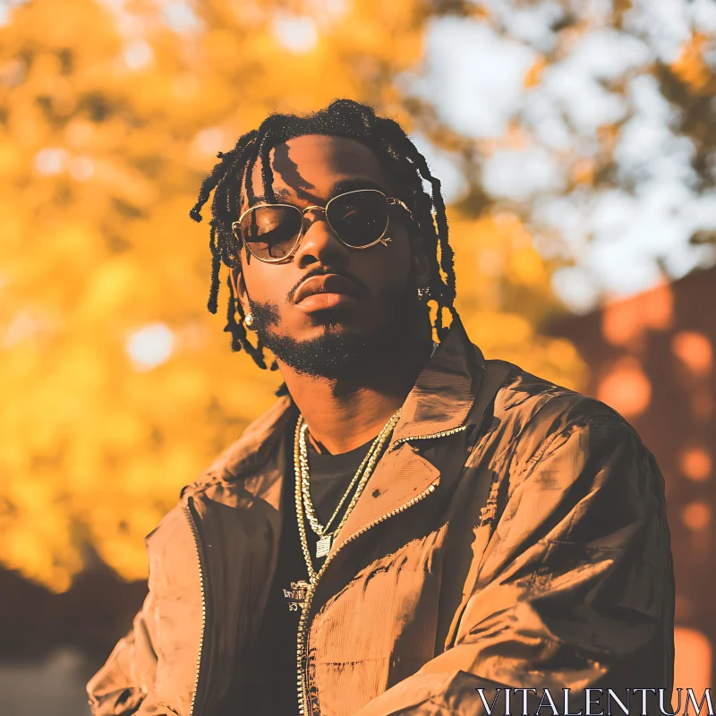 Autumn Portrait of Fashionable Man with Dreadlocks AI Image