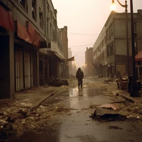 Abandoned Street in Evening Fog