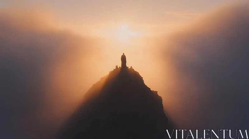 AI ART Enigmatic Figure on Mountain at Sunset