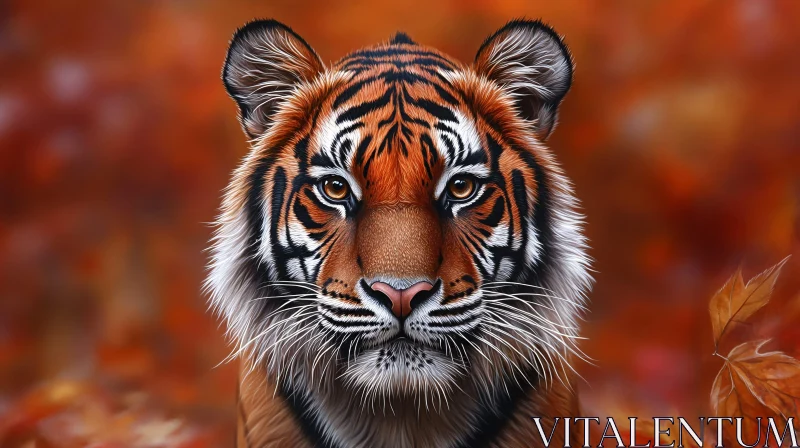 AI ART Tiger with Autumn Leaves Background