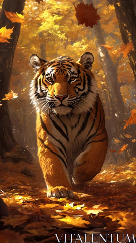 Tiger in Autumn Foliage AI Image