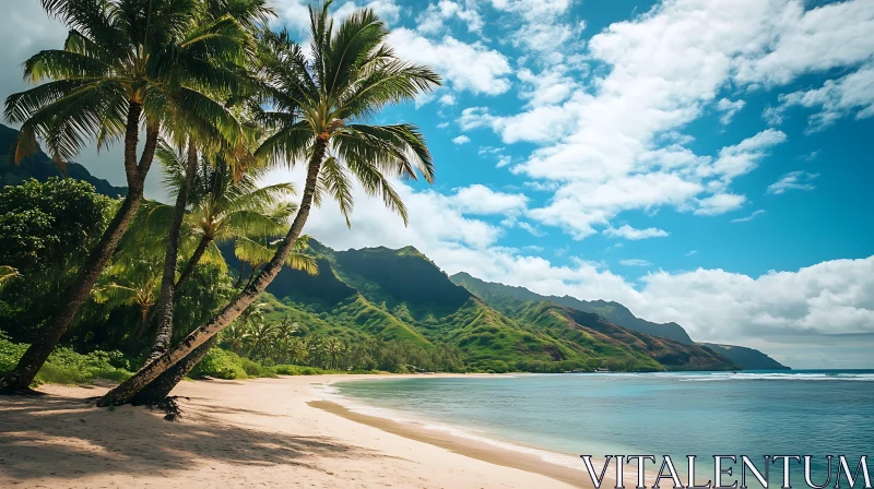 Tropical Paradise with Beach and Mountains AI Image