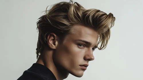 Striking Young Man's Side Profile with Blonde Hair