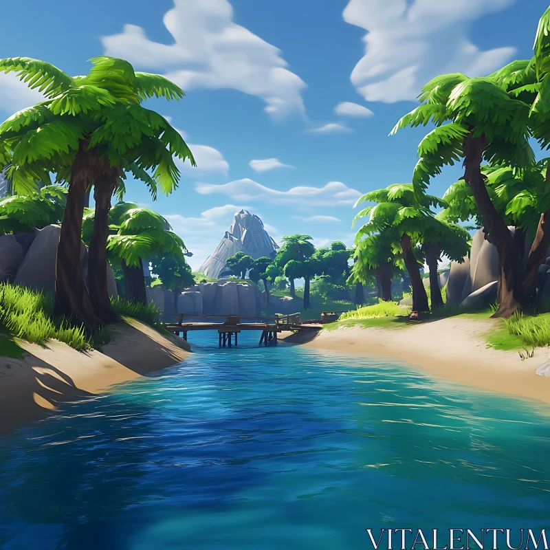 Idyllic Tropical River Scene AI Image