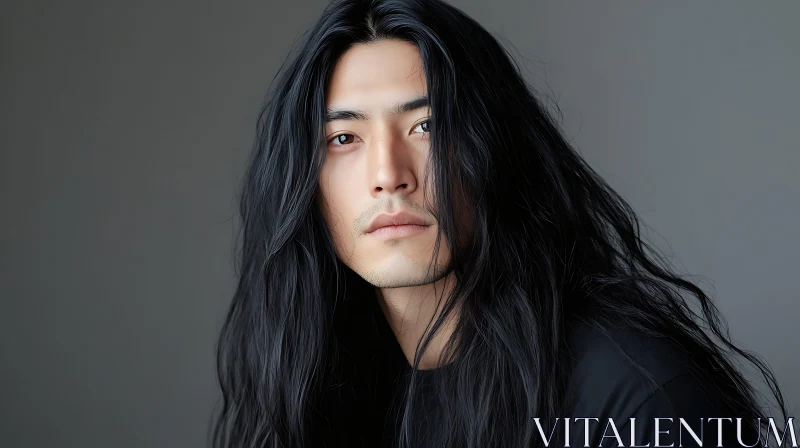 AI ART Contemplative Man with Long Dark Hair