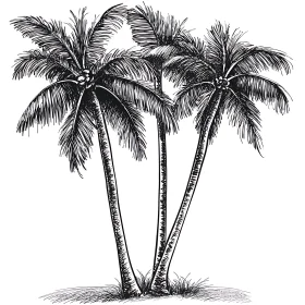 Tropical Palm Tree Sketch in Monochrome