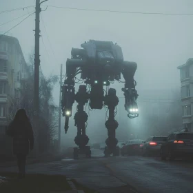 Foggy City with Giant Robot