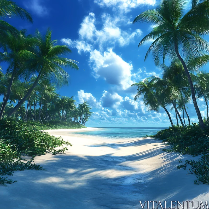 Serene Palm-Lined Island Shoreline AI Image