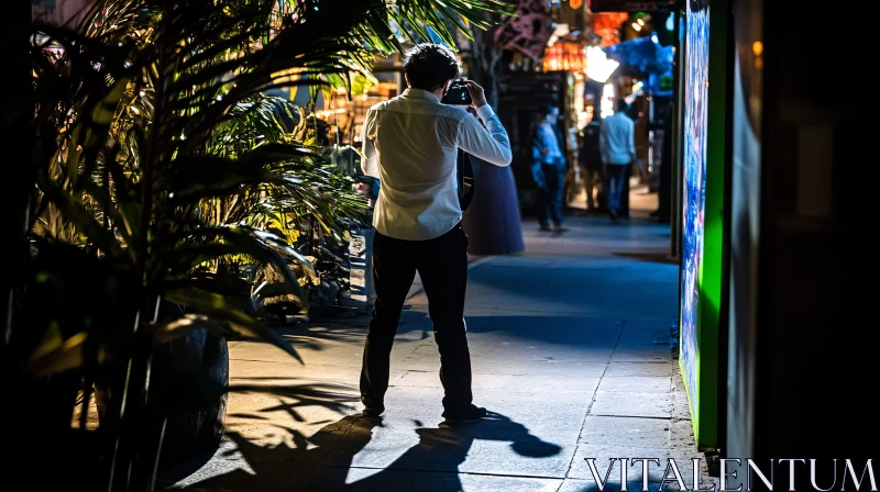 Night Street Photography with Urban Lights and Shadows AI Image