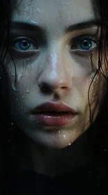 Emotive Female Close-Up with Water Droplets