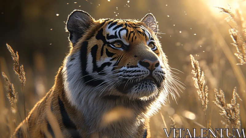 Tiger in Sunlit Grassland AI Image