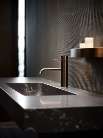 Sophisticated Bathroom with Marble Countertop and Bronze Faucet